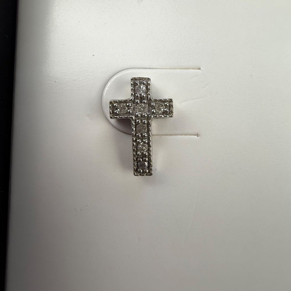 Womens Sterling Silver Diamond Accent Cross Stud Earrings - Picture 4 of 5